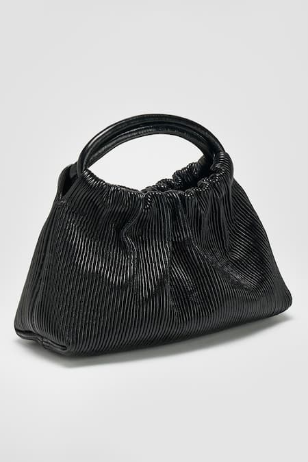 Shop Perona Black Kori Pleated Suede Leather Handbag at Aza Fashions Shop_Perona_Black Kori Pleated Suede Leather Handbag _at_Aza_Fashions