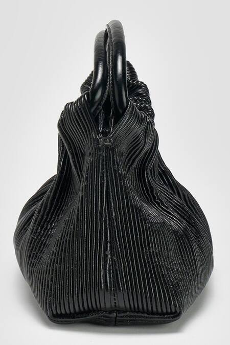 Perona Black Kori Pleated Suede Leather Handbag Online at Aza Fashions Perona_Black Kori Pleated Suede Leather Handbag _Online_at_Aza_Fashions