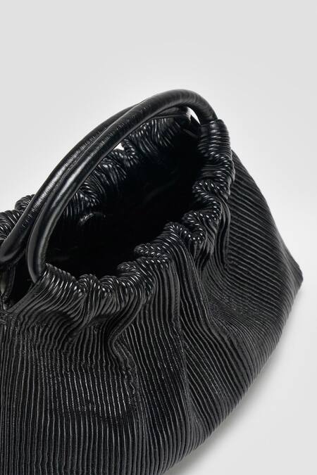 Buy Perona Black Kori Pleated Suede Leather Handbag Online at Aza Fashions Buy_Perona_Black Kori Pleated Suede Leather Handbag _Online_at_Aza_Fashions