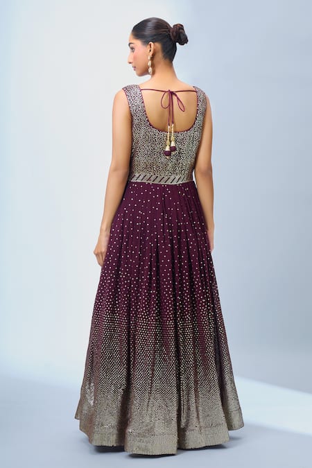 Samyukta Singhania Wine Sequin Georgette Anarkali With Dupatta 