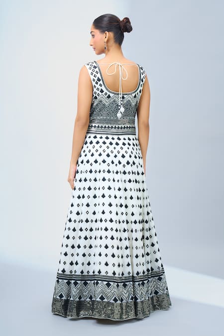 Samyukta Singhania White Geometric Print Anarkali Set 
