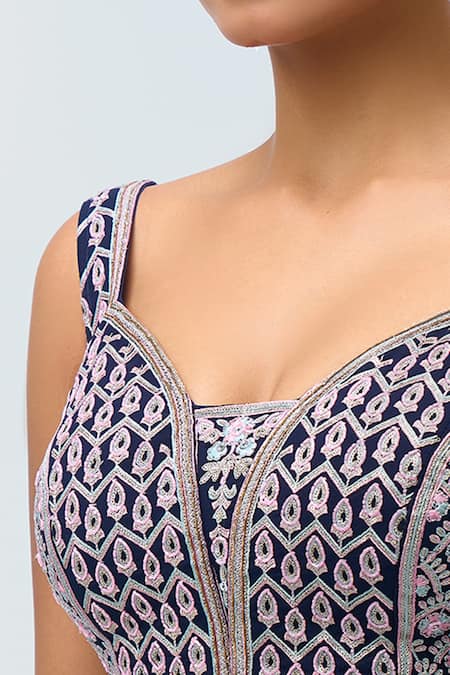 Samyukta Singhania_Navy Georgette Embroidery Blue Lehenga Set _Online_at_Aza_Fashions