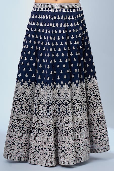 Shop_Samyukta Singhania_Navy Georgette Embroidery Blue Lehenga Set _Online_at_Aza_Fashions