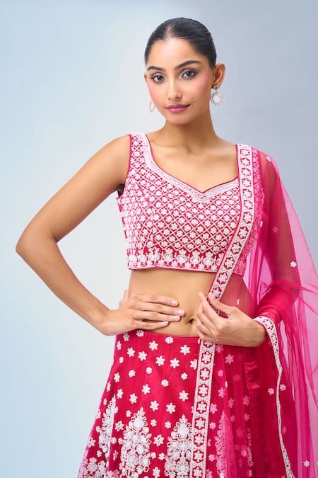 Samyukta Singhania Fuchsia Georgette, Net Tassels, Embroidery Classic Lehenga Set Online at Aza Fashions Samyukta Singhania_Fuchsia Georgette, Net Tassels, Embroidery Classic Lehenga Set _Online_at_Aza_Fashions