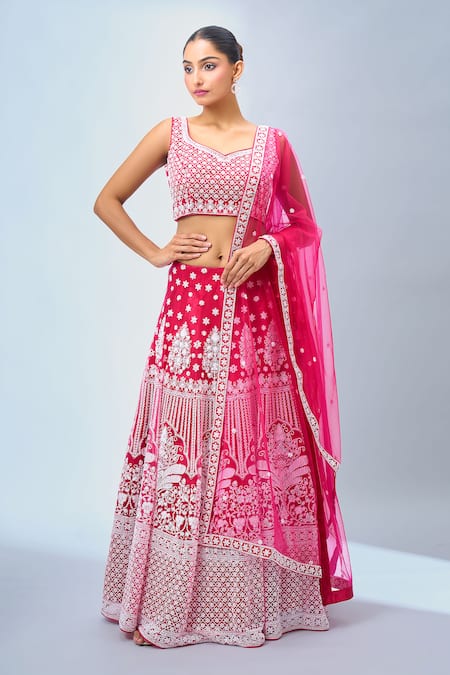 Samyukta Singhania Fuchsia Georgette, Net Tassels, Embroidery Classic Lehenga Set at Aza Fashions Samyukta Singhania_Fuchsia Georgette, Net Tassels, Embroidery Classic Lehenga Set _at_Aza_Fashions