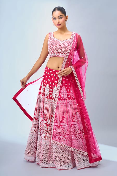 Buy Samyukta Singhania Fuchsia Georgette, Net Tassels, Embroidery Classic Lehenga Set Buy_Samyukta Singhania_Fuchsia Georgette, Net Tassels, Embroidery Classic Lehenga Set