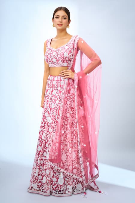 Samyukta Singhania Floral Embroidered Pink Lehenga Set 