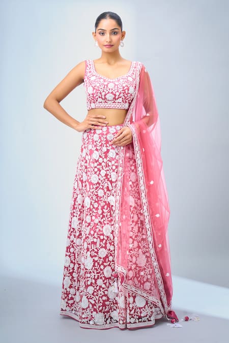 Samyukta Singhania Pink Georgette, Net Tassels, Embroidery Floral Lehenga Set at Aza Fashions Samyukta Singhania_Pink Georgette, Net Tassels, Embroidery Floral Lehenga Set _at_Aza_Fashions