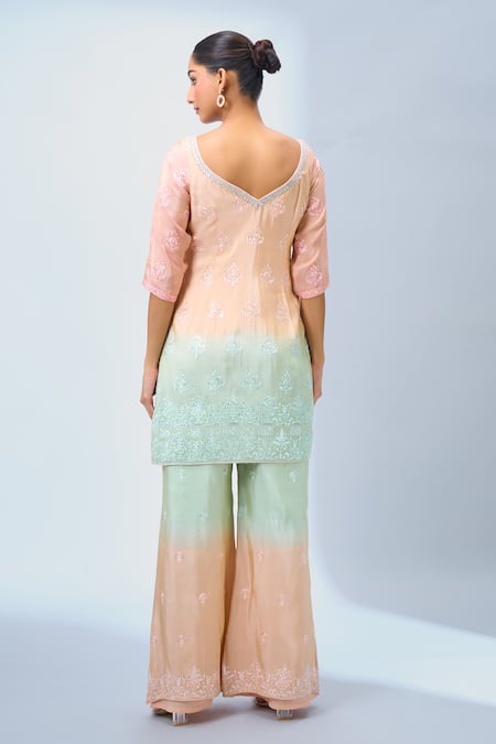 Samyukta Singhania Peach Ombre Embroidered Kurta Set 