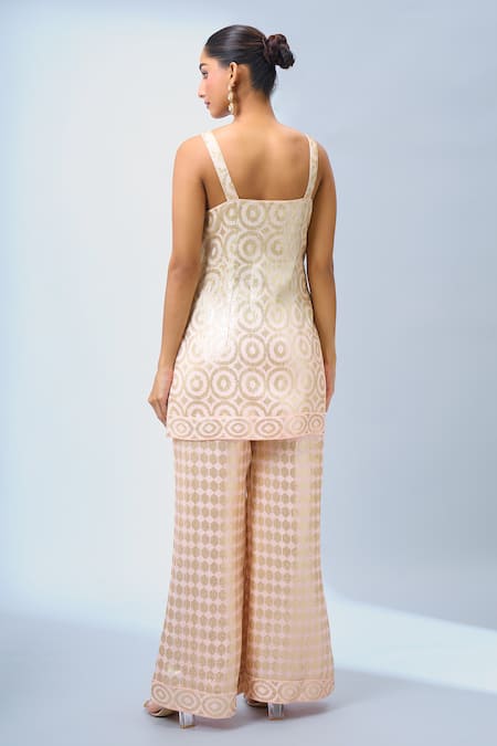 Shop Samyukta Singhania White Georgette, Silk Sequins Kurta And Palazzo Set at Aza Fashions Shop_Samyukta Singhania_White Georgette, Silk Sequins Kurta And Palazzo Set _at_Aza_Fashions