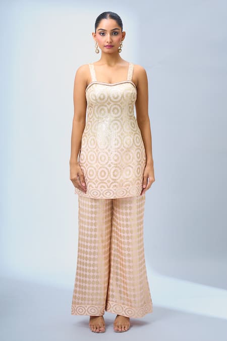 Samyukta Singhania White Georgette, Silk Sequins Kurta And Palazzo Set Online at Aza Fashions Samyukta Singhania_White Georgette, Silk Sequins Kurta And Palazzo Set _Online_at_Aza_Fashions