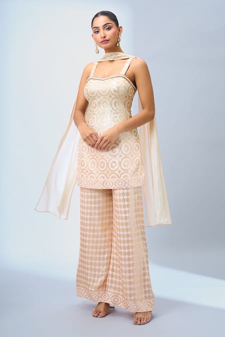 Samyukta Singhania White Georgette, Silk Sequins Kurta And Palazzo Set at Aza Fashions Samyukta Singhania_White Georgette, Silk Sequins Kurta And Palazzo Set _at_Aza_Fashions