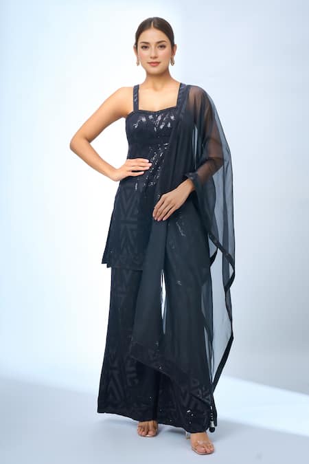 Samyukta Singhania Black Sequined Kurta & Palazzo Set 