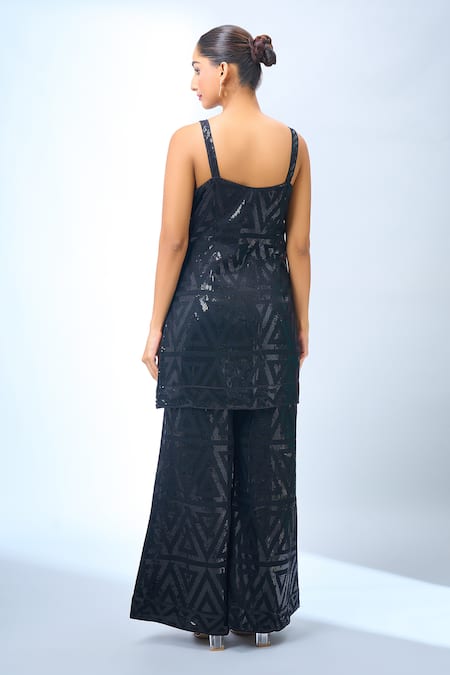 Samyukta Singhania Black Sequined Kurta & Palazzo Set 