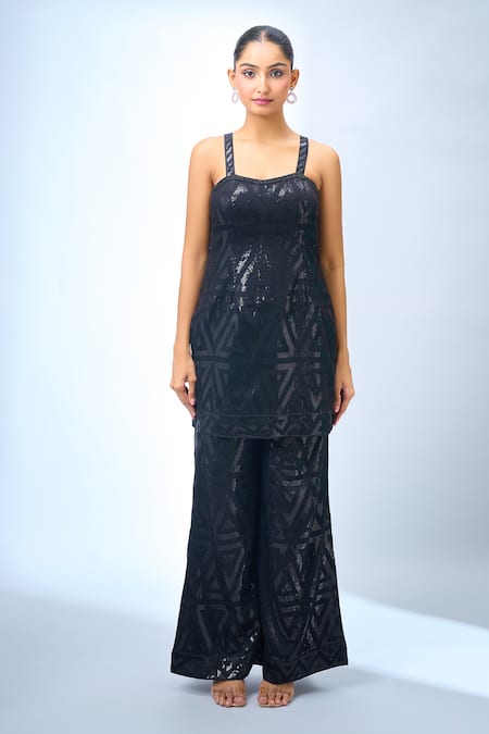 Samyukta Singhania Black Cotton, Organza Sequins Kurta And Palazzo Set Online at Aza Fashions Samyukta Singhania_Black Cotton, Organza Sequins Kurta And Palazzo Set _Online_at_Aza_Fashions