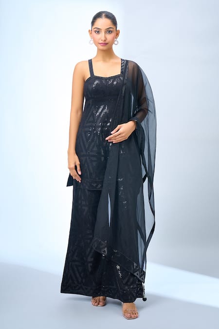 Buy Samyukta Singhania Black Cotton, Organza Sequins Kurta And Palazzo Set Online at Aza Fashions Buy_Samyukta Singhania_Black Cotton, Organza Sequins Kurta And Palazzo Set _Online_at_Aza_Fashions