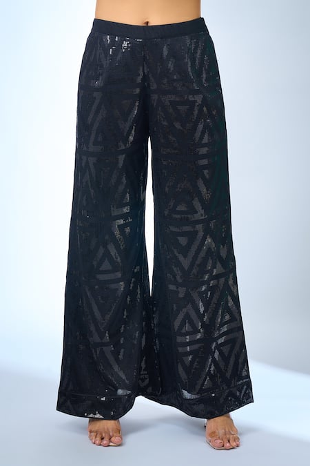 Shop Samyukta Singhania Black Cotton, Organza Sequins Kurta And Palazzo Set Online at Aza Fashions Shop_Samyukta Singhania_Black Cotton, Organza Sequins Kurta And Palazzo Set _Online_at_Aza_Fashions