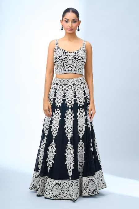 Buy Samyukta Singhania Black Georgette Embroidery Sweetheart Neck Classic Lehenga Set Online at Aza Fashions Buy_Samyukta Singhania_Black Georgette Embroidery Sweetheart Neck Classic Lehenga Set _Online_at_Aza_Fashions