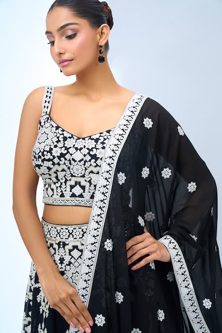 Samyukta Singhania Black Georgette Embroidery Sweetheart Neck Classic Lehenga Set at Aza Fashions Samyukta Singhania_Black Georgette Embroidery Sweetheart Neck Classic Lehenga Set _at_Aza_Fashions