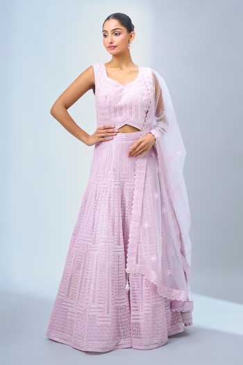 Samyukta Singhania Pink Net Embroidery Anarkali Set at Aza Fashions Samyukta Singhania_Pink Net Embroidery Anarkali Set _at_Aza_Fashions