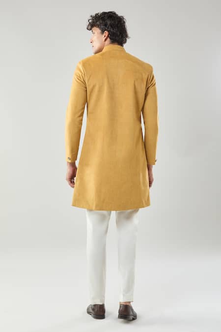 Arihant Rai Sinha Yellow Swad Velvet Sherwani & White Pollo Pant 