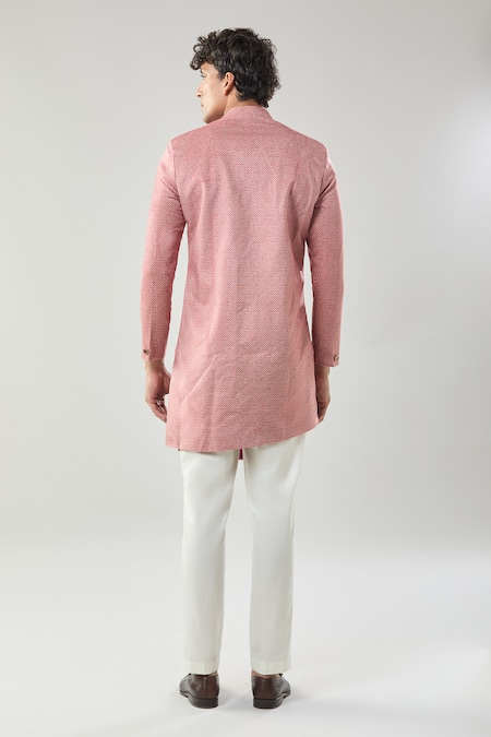 Arihant Rai Sinha Red Swad Velvet Semi Indo Sherwani Set 