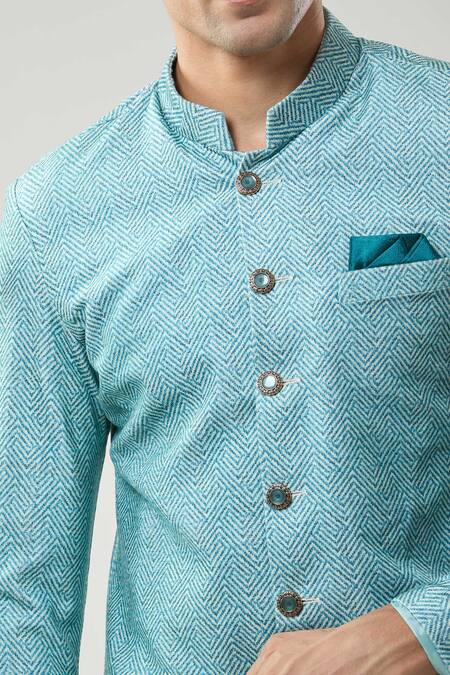 Arihant Rai Sinha_Blue Swad Velvet Sherwani And White Pollo Pant _at_Aza_Fashions