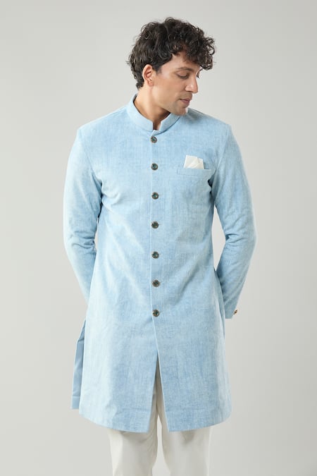 Arihant Rai Sinha_Blue Swad Velvet Sherwani And White Pollo Pant _Online_at_Aza_Fashions