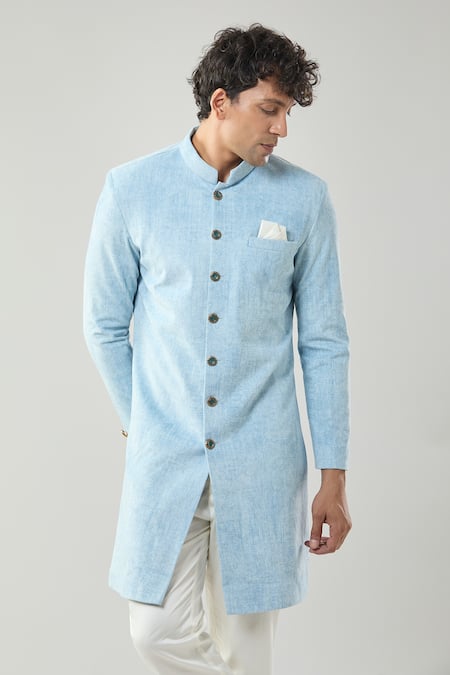 Buy_Arihant Rai Sinha_Blue Swad Velvet Sherwani And White Pollo Pant _Online_at_Aza_Fashions