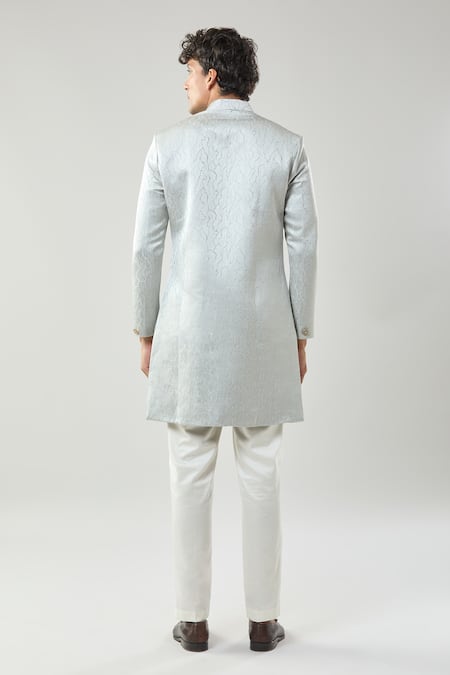 Arihant Rai Sinha Grey Woven Jacquard Sherwani Set 