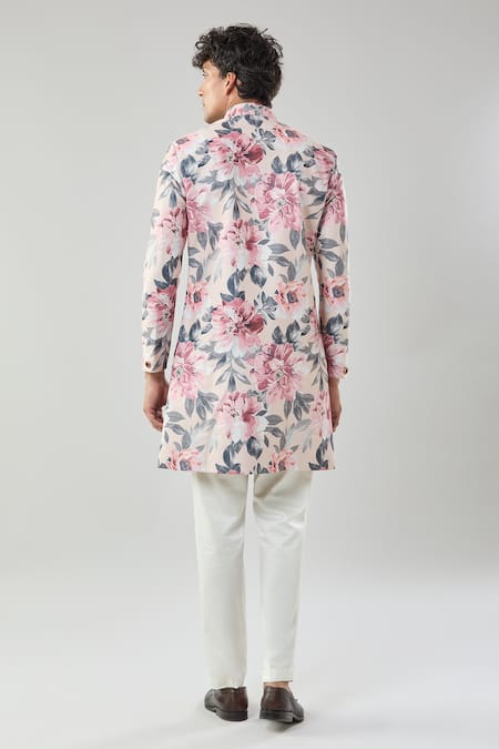 Arihant Rai Sinha Floral Print Peach Sherwani & White Pollo Pant 