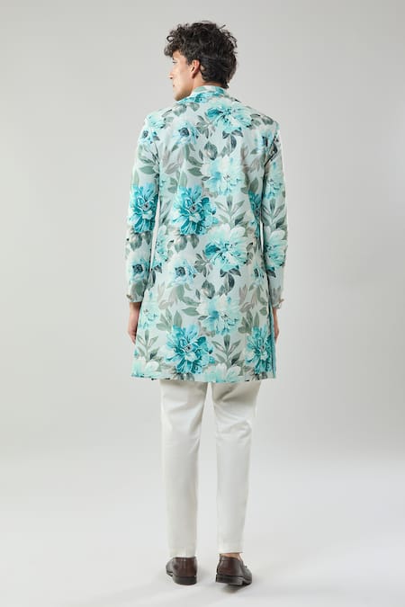 Arihant Rai Sinha Floral Print Semi Indo Sherwani Set 