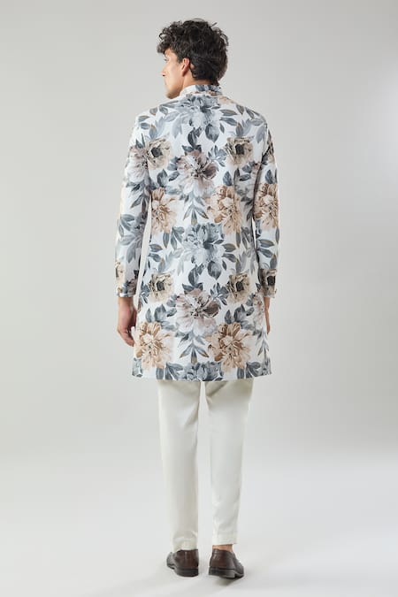 Arihant Rai Sinha Floral Print Semi Indo Sherwani Set 