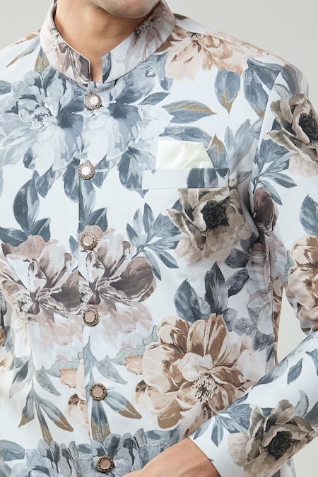 Buy_Arihant Rai Sinha_Multi Color Floral Print Semi Indo Sherwani Set 