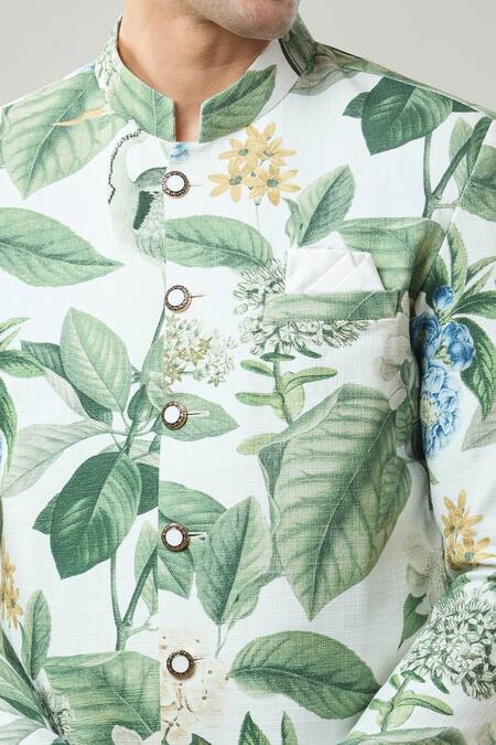 Buy_Arihant Rai Sinha_Cream Floral Print Semi Indo Sherwani Set 