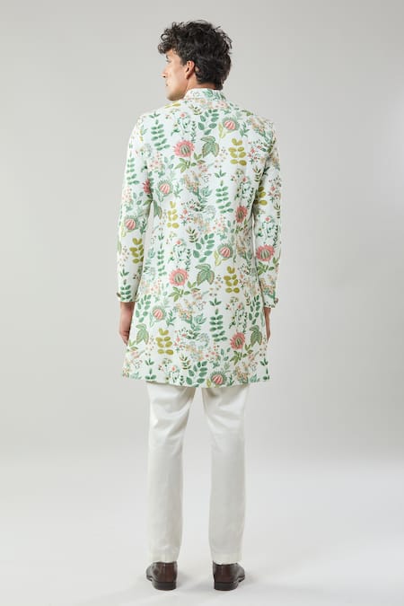 Arihant Rai Sinha Floral Print Semi Indo Sherwani Set