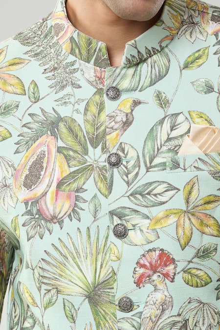 Buy_Arihant Rai Sinha_Green Floral Print Semi Indo Sherwani Set 