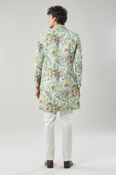 Arihant Rai Sinha Floral Print Semi Indo Sherwani Set 