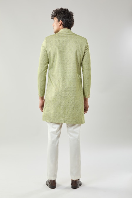 Arihant Rai Sinha Green Woven Suede Sherwani Set 