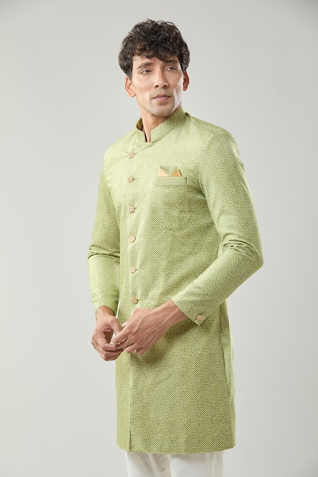 Arihant Rai Sinha_Green Woven Suede Sherwani Set _at_Aza_Fashions