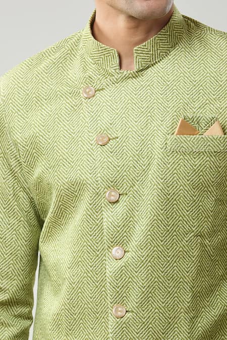 Buy_Arihant Rai Sinha_Green Woven Suede Sherwani Set 