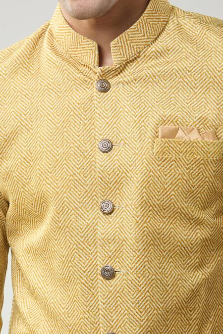 Buy_Arihant Rai Sinha_Yellow Woven Suede Sherwani And White Pollo Pant 