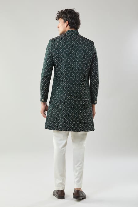 Arihant Rai Sinha Green Woven Jacquard Sherwani & White Pant