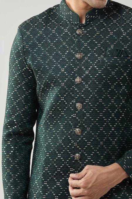 Buy_Arihant Rai Sinha_Green Woven Jacquard Sherwani And White Pant _Online_at_Aza_Fashions