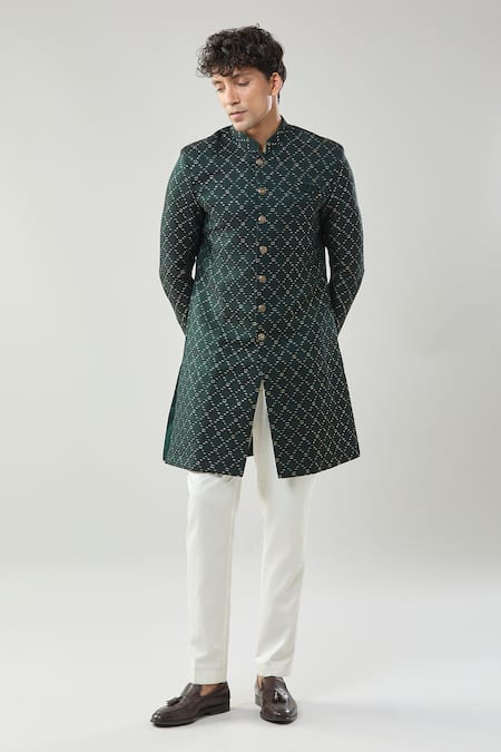 Buy_Arihant Rai Sinha_Green Woven Jacquard Sherwani And White Pant 
