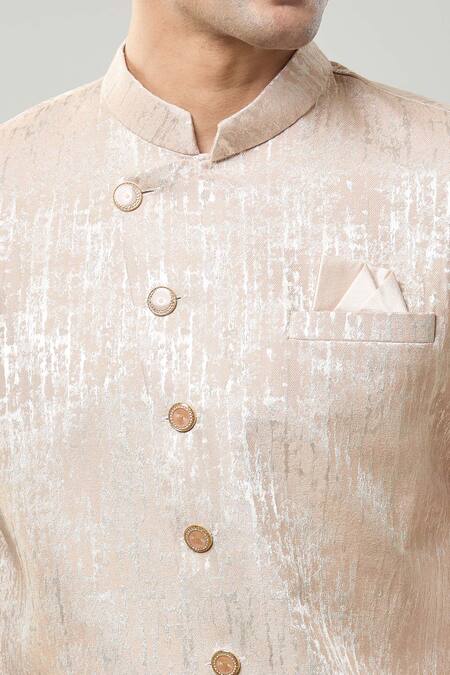 Arihant Rai Sinha_Pink Woven Jacquard Semi Indo Sherwani Set _Online_at_Aza_Fashions