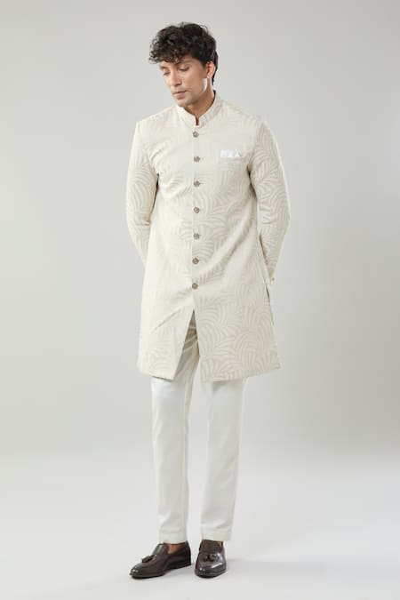 Arihant Rai Sinha_Gold Woven Jacquard Sherwani And Pollo Pant _Online_at_Aza_Fashions