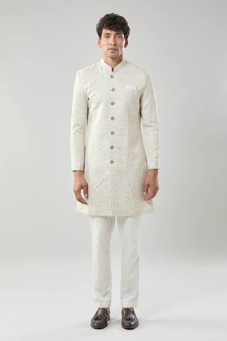 Buy_Arihant Rai Sinha_Gold Woven Jacquard Sherwani And Pollo Pant _Online_at_Aza_Fashions