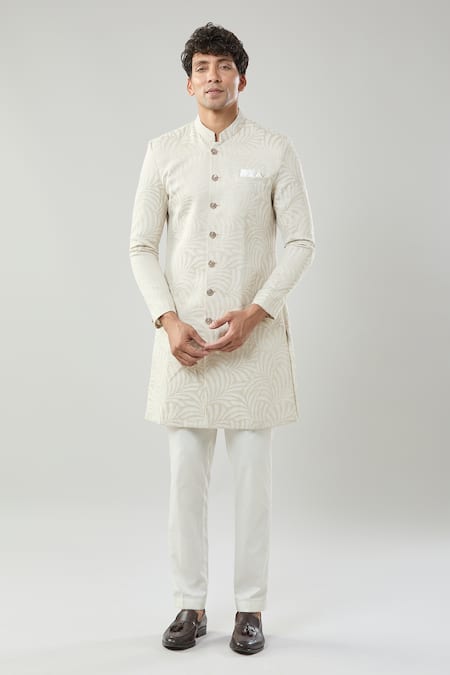 Arihant Rai Sinha_Gold Woven Jacquard Sherwani And Pollo Pant _at_Aza_Fashions