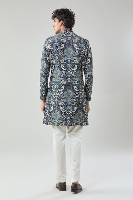 Arihant Rai Sinha Floral Print Blue Sherwani & White Pollo Pant 